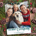 Cartão Postal De Festividades Simple Green Red Cute Modern Merry Everything<br><div class="desc">Send Christmas holiday greetings with this adorable Merry Everything Happy Always postcard in a trendy red and green design. Back : Merry Everything ~ Wishing you Happiness Always. Personalize with your family name and and individually names. This family photo holiday card will be a favorite among all your family and...</div>