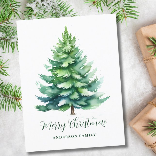Cartão Postal De Festividades Simple Watercolor Tree Christmas (Criador carregado)