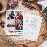 Cartão Postal De Festividades Simples e Clássico Feliz Natal Vertical Quatro Fot<br><div class="desc">Celebre a temporada com este simples e único e clássico Cartão de Natal Merry, quatro cartões postais de férias com fotos, com um toque de charme vintage. A design minimalista apresenta uma elegante paleta de cores vermelha e verde, evocando o espírito aconchegante do inverno. O seu apelo moderno e divertido,...</div>
