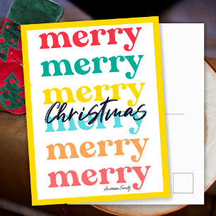 Cartão Postal De Festividades Simples Elegante Colorido Feliz Natal Amarelo