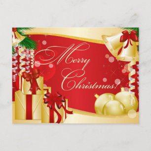 Cartão Postal De Festividades Simples Elegante Dourado Bell Presente Feliz Natal