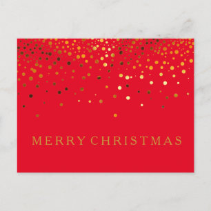Cartão Postal De Festividades Simples Elegante Dourado Glitter Vermelho Feliz Na