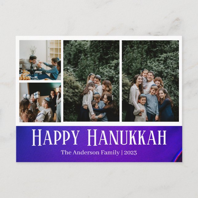 Cartão Postal De Festividades Simples Elegante Feliz Hanukkah foto da família (Frente)