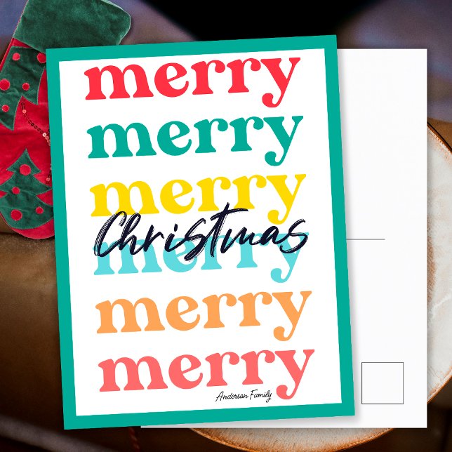 Cartão Postal De Festividades Simples Elegante Feliz Natal Verde (Front and Back)