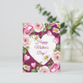Cartão Postal De Festividades Simples Elegante Rosa Natureza Dia das Mães 