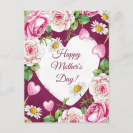 Cartão Postal De Festividades Simples Elegante Rosa Natureza Dia das Mães