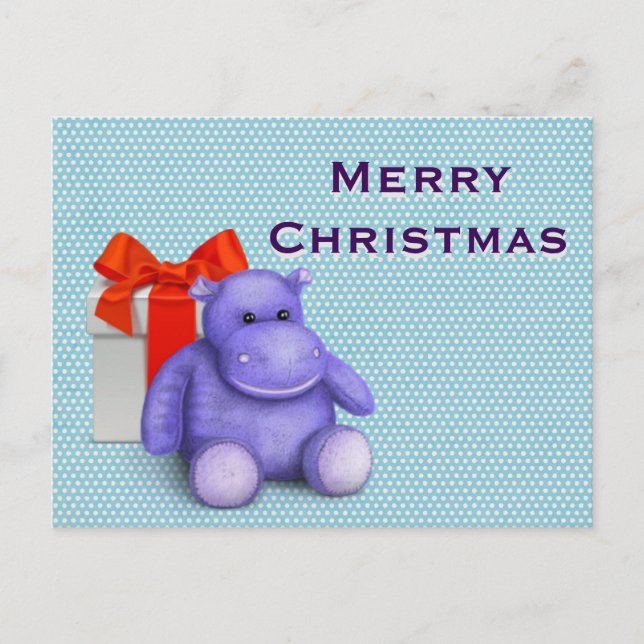 Cartão Postal De Festividades Simples Elegantes Ursinho Hippo Feliz Natal (Frente)