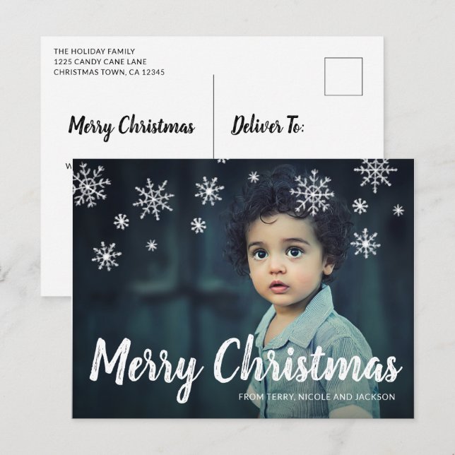 Cartão Postal De Festividades Simples Flocos de Neve Bonitos no Natal Moderno (Frente/Verso)