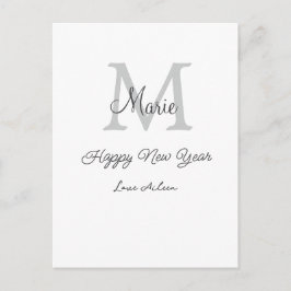 Cartão Postal De Festividades simples monograma feliz ano novo cinza nome