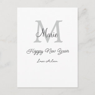 Cartão Postal De Festividades simples monograma feliz ano novo cinza nome 