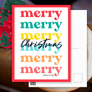 Cartão Postal De Festividades Simples Natal Alegre Colorido Vermelho Elegante