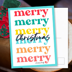 Cartão Postal De Festividades Simples Natal Azul Colorido Alegre