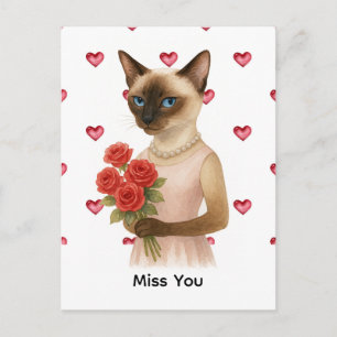 Cartão Postal De Festividades Sinto sua falta da Mamãe do Gato Siamesa segurando