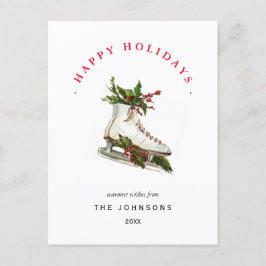 Cartão Postal De Festividades Skates de gelo com cartão verde de feriado não fot