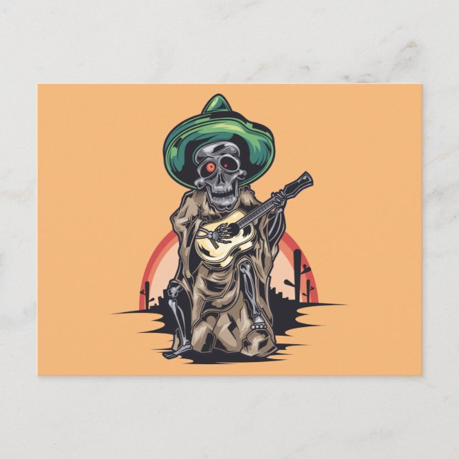 Cartão Postal De Festividades Skeleton Musical Halloween (Frente)