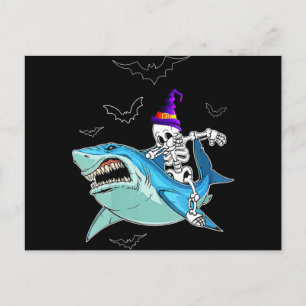 Cartão Postal De Festividades Skeleton Riding Shark Engraçado - Presente de Hal