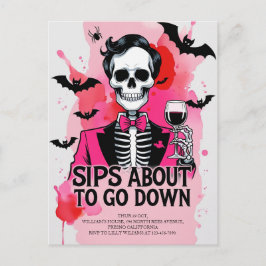 Cartão Postal De Festividades Skeleton Wine Halloween