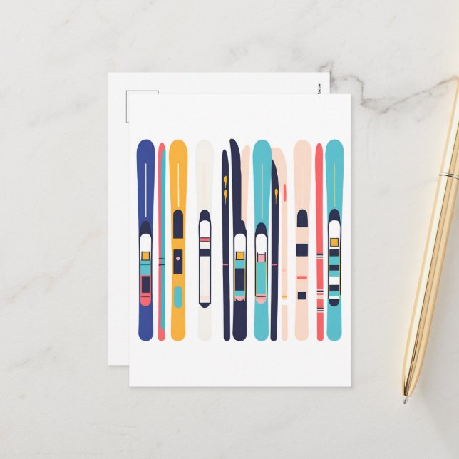 Cartão Postal De Festividades Skis (Frente/Verso In Situ)