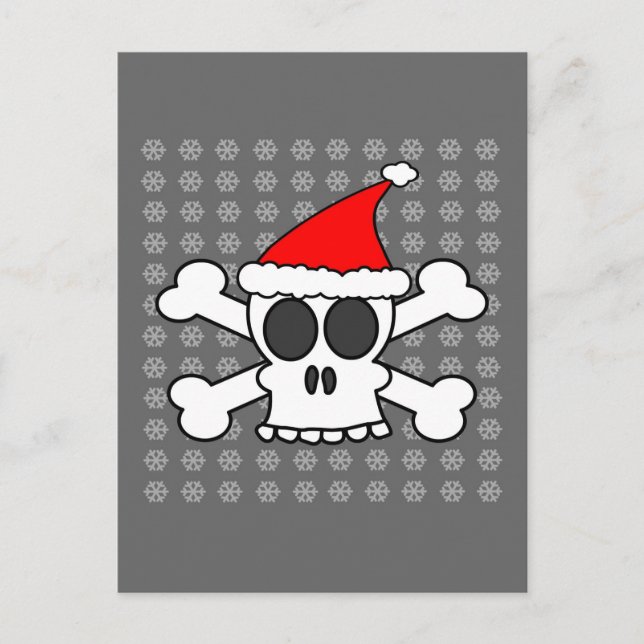 Cartão Postal De Festividades Skull and Crossbones Santa Hat (Frente)