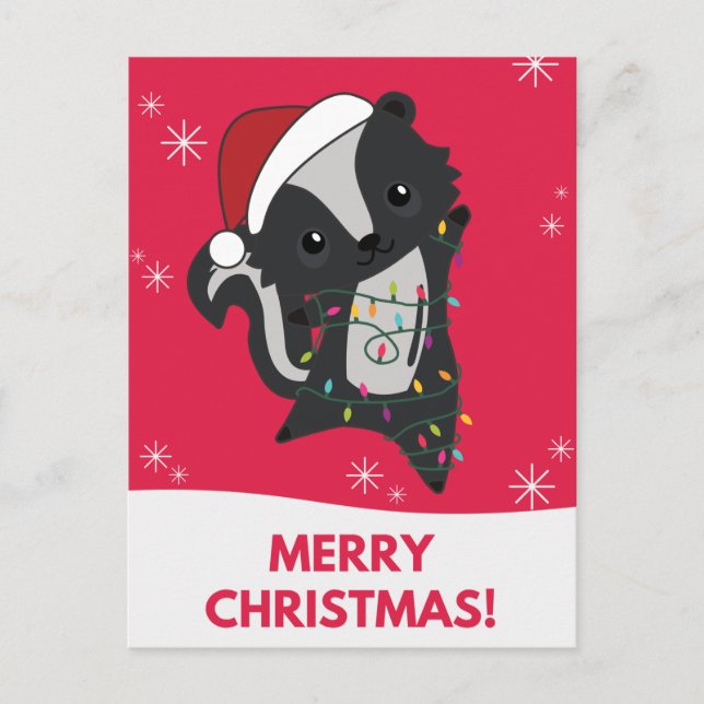 Cartão Postal De Festividades Skunk Christmas Skunks Posto de Férias dos Animais (Frente)