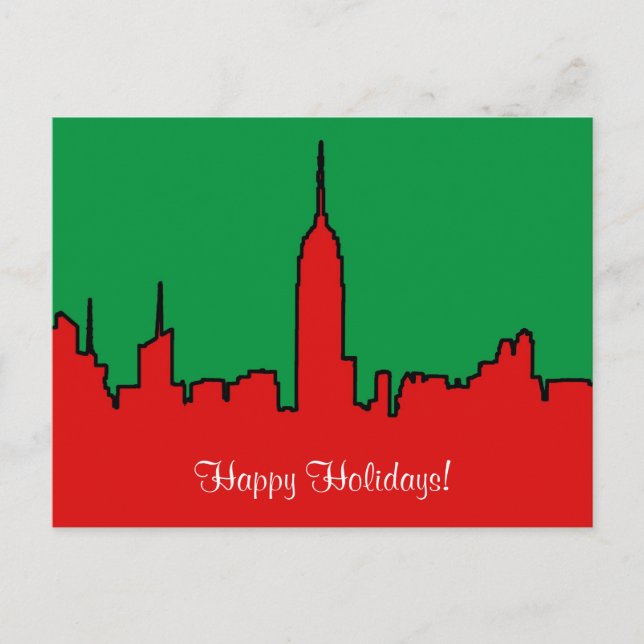 Cartão Postal De Festividades Skyline NYC: Silhueta de Natal ESB (Frente)