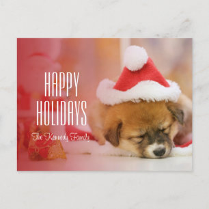 Cartão Postal De Festividades Sleeping puppy wearing a Santa hat