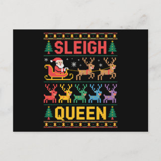 Cartão Postal De Festividades Sleigh Queen Christmas Santa Reindeer Ugly Sweater