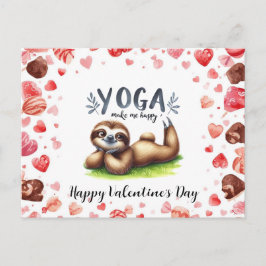 Cartão Postal De Festividades Sloth in  Yoga Class on Valentine's Day 