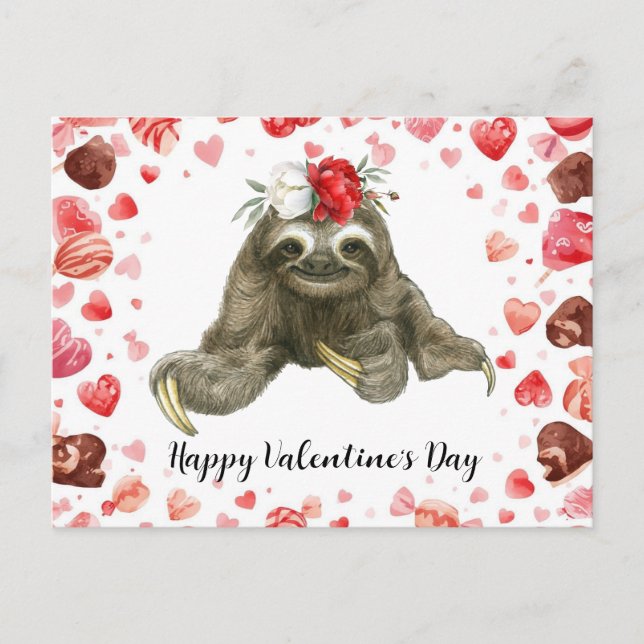 Cartão Postal De Festividades Sloth in  Yoga Class on Valentine's Day  (Frente)
