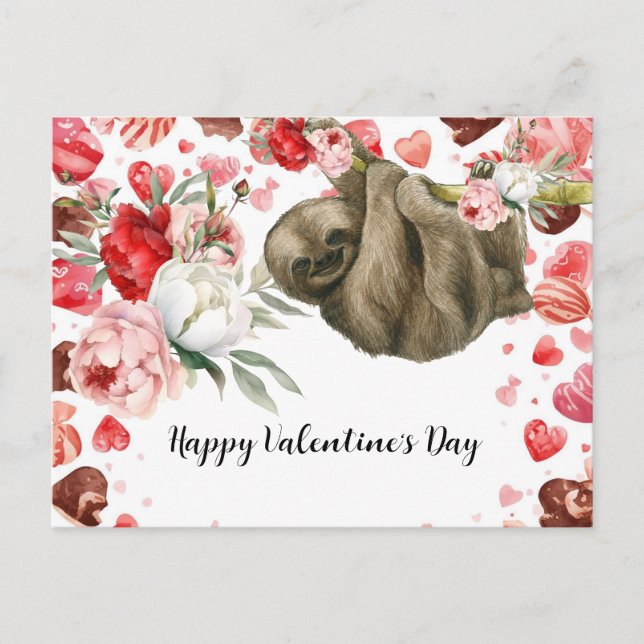 Cartão Postal De Festividades Sloth on Valentine's Day  (Frente)