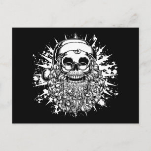 Cartão Postal De Festividades Smilin' Santa Skull -bw