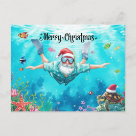 Cartão Postal De Festividades Snorkeling Santa Underwater Christmas Holiday Card