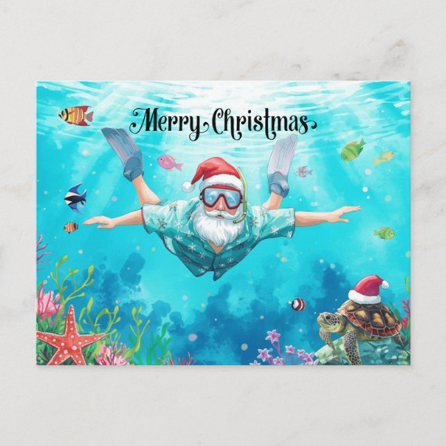Cartão Postal De Festividades Snorkeling Santa Underwater Christmas Holiday Card (Frente)
