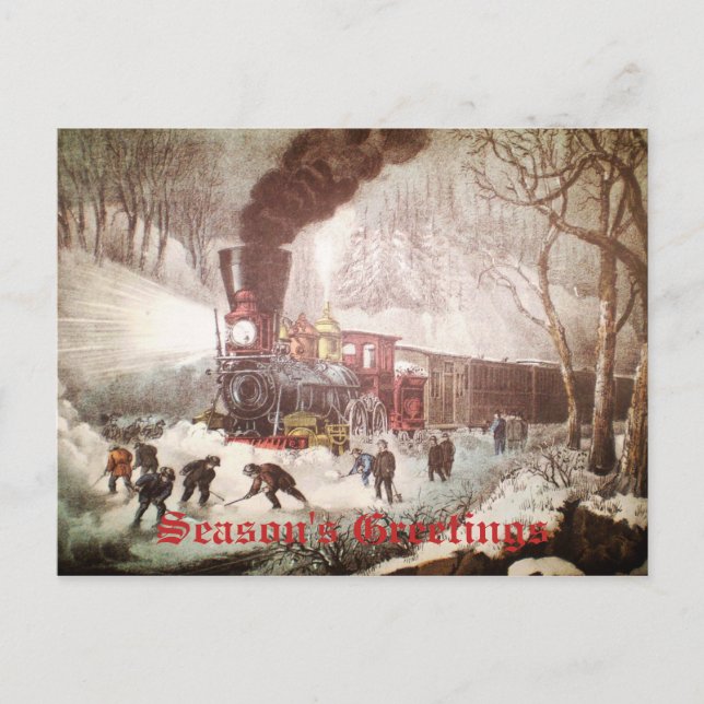 Cartão Postal De Festividades Snow Bound Train Christmas Postcard (Frente)