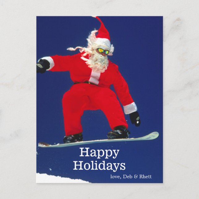 Cartão Postal De Festividades Snowboarding Santa (Frente)