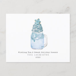 Cartão Postal De Festividades Snowflake Blue Milkshake Sweet Natal