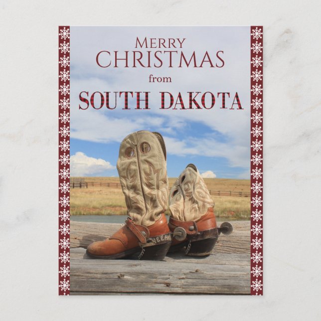 Cartão Postal De Festividades Snowflake South Dakota Cowboy Boots Natal (Frente)