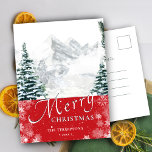 Cartão Postal De Festividades Snowflakes de Árvore Vermelho Moderno - Script Chi<br><div class="desc">Cartaz de Floco de Neve Vermelho Moderno,  Bokeh Chic Script Minimalist Holiday. Desejo a todos um Feliz Natal e Feliz ano novo!</div>