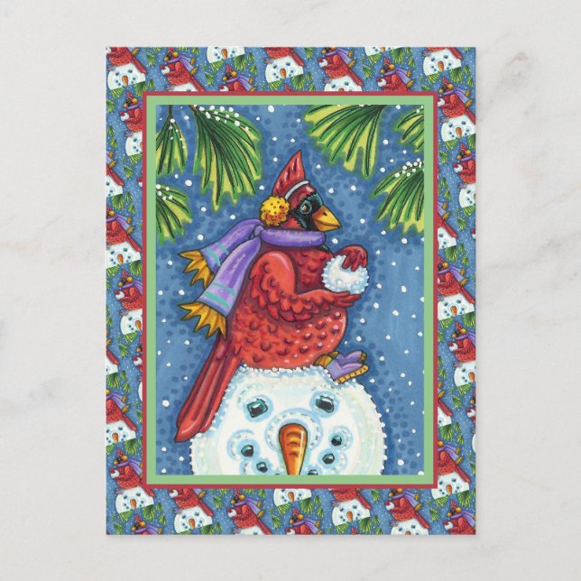 CARTÃO POSTAL DE FESTIVIDADES SNOWMAN BODYGUARD, CHRISTMAS CARDINHEIRO REDBIRD (Frente)