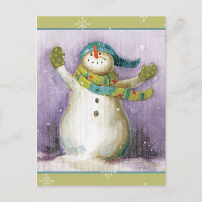 Cartão Postal De Festividades Snowman com o Winter Mittens (Frente)