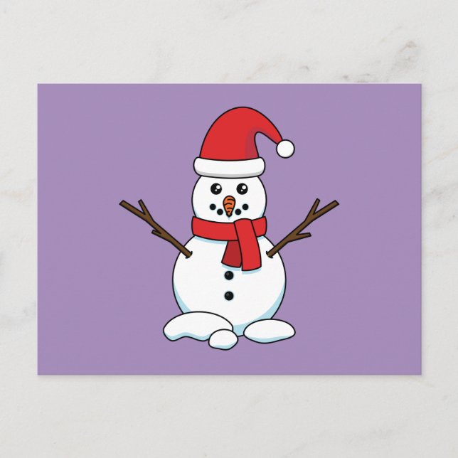 Cartão Postal De Festividades Snowman com Red Bonnet e Scarf (Frente)