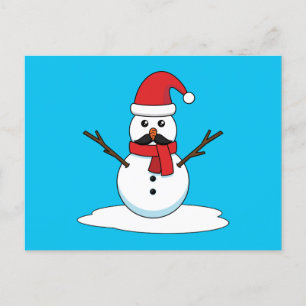 Cartão Postal De Festividades Snowman engraçado com bigode e papagaio