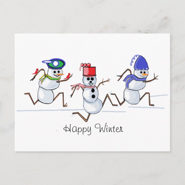 Cartão Postal De Festividades Snowman Happy Winter (Frente)