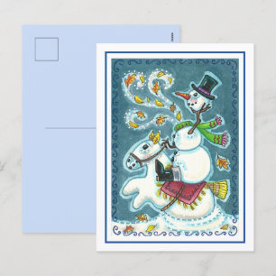 CARTÃO POSTAL DE FESTIVIDADES SNOWMAN HORSÊMICO SEM CABEÇA, XMAS HALLOWEEN HUMOR