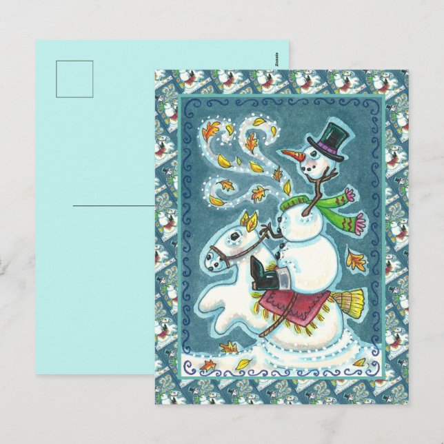 CARTÃO POSTAL DE FESTIVIDADES SNOWMAN HORSÊMICO SEM CABEÇA, XMAS HALLOWEEN HUMOR (Frente/Verso)