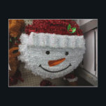 Cartão Postal De Festividades Snowman No Santa Hat<br><div class="desc">Homem De Neve Em Santa Hat. Foto de Frederick Meekins</div>