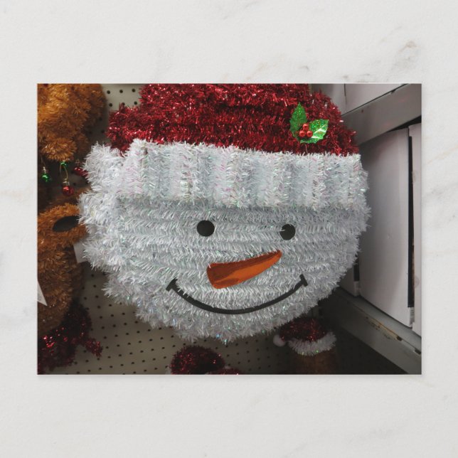 Cartão Postal De Festividades Snowman No Santa Hat (Frente)