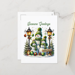 Cartão Postal De Festividades Snowman Seasons Saudações