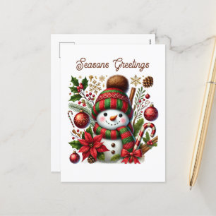 Cartão Postal De Festividades Snowman Seasons Saudações