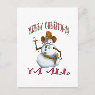 Cartão Postal De Festividades snowman sherriff MerryChrsts Ya all